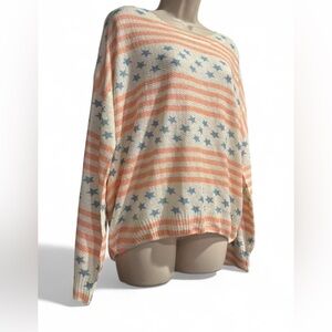 POL American Flag Sweater Stars Stripes Lightweight Knit Oversized Boho medium